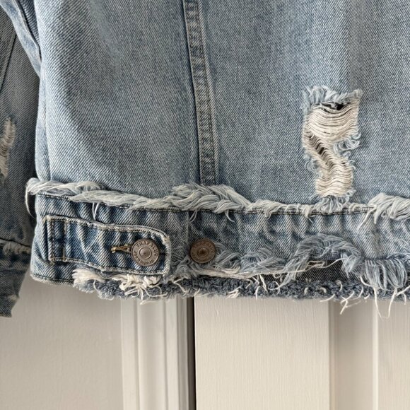 ZARA TRF IX’D makers Woman Combined poplin and ripped denim jacket light blue S - Picture 8 of 16